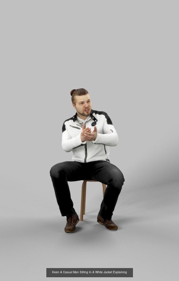 3d crowds Keen A Midground Casual Man Sitting Jacket Explaining 3D Model Collection_1