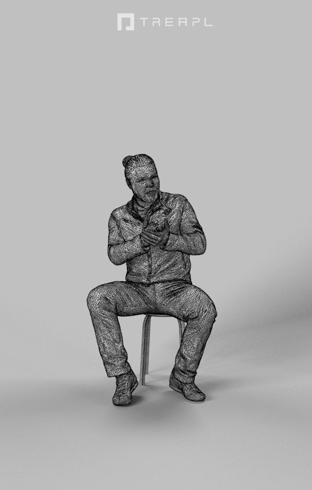 3d crowds Keen A Midground Casual Man Sitting Jacket Explaining 3D Model Collection_18