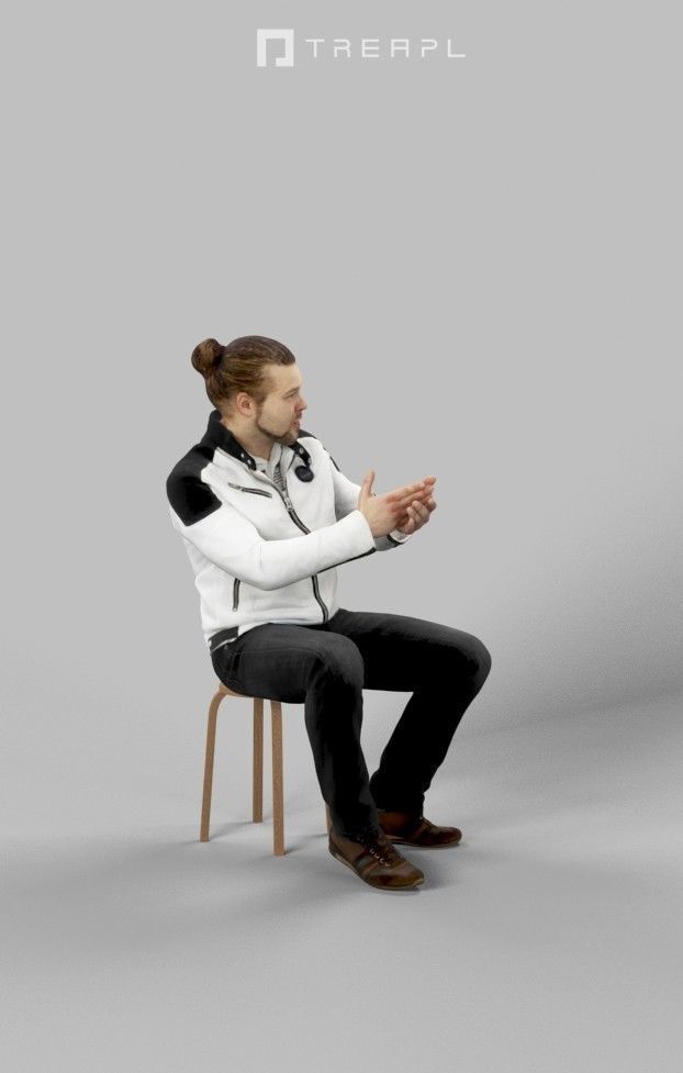 3d crowds Keen A Midground Casual Man Sitting Jacket Explaining 3D Model Collection_16