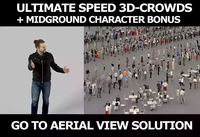 3d crowds and Keen Midground Urban Man In Leather jacket Walking 3D Model Collection
