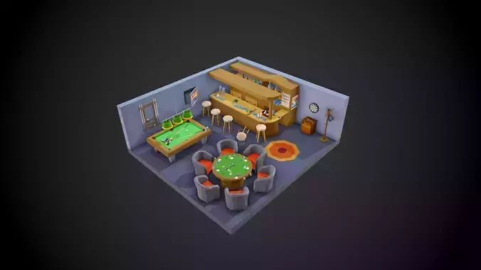 Lowpoly Mafia Room Low-poly 3D model