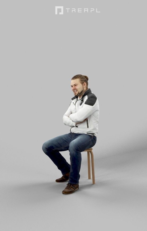3d crowds Keen Foreground Casual Man In Jacket And Jeans Sitting 3D Model Collection_15