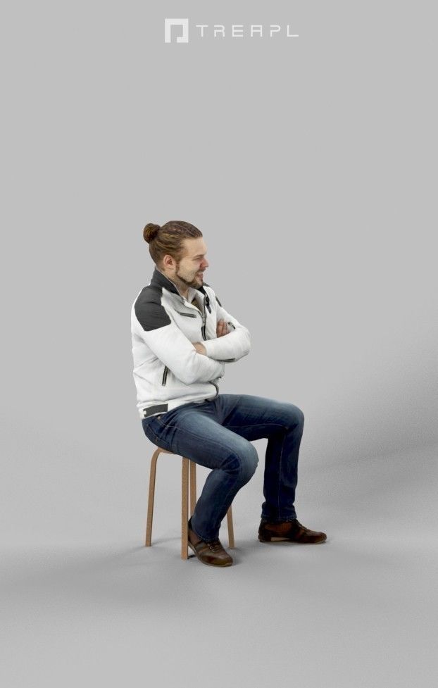 3d crowds Keen Jacket Explaining A midground Casual Man Sitting 3D Model Collection_12