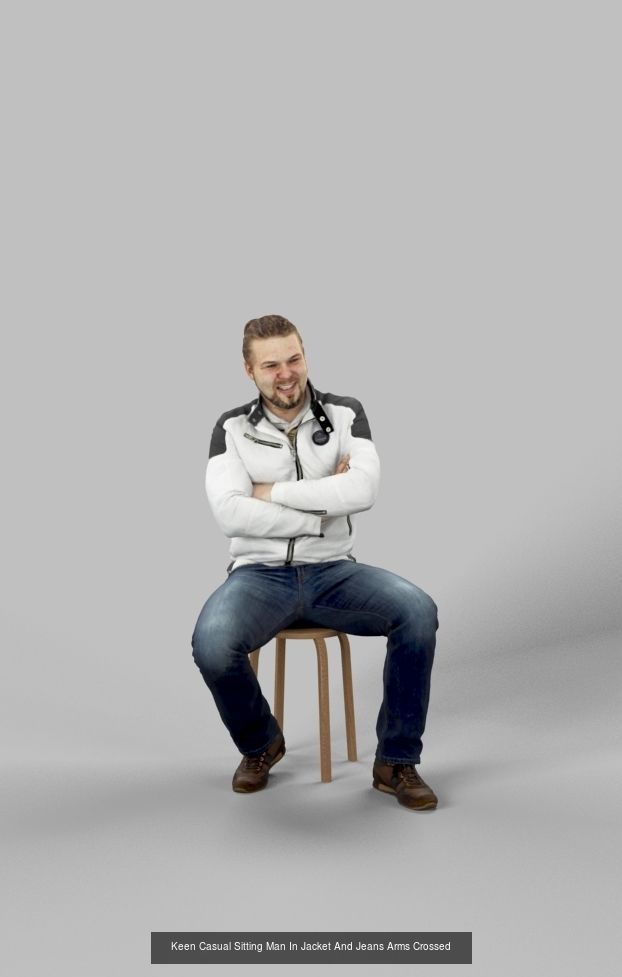 3d crowds and Keen Midground Casual Sitting Man listening 3D Model Collection_1