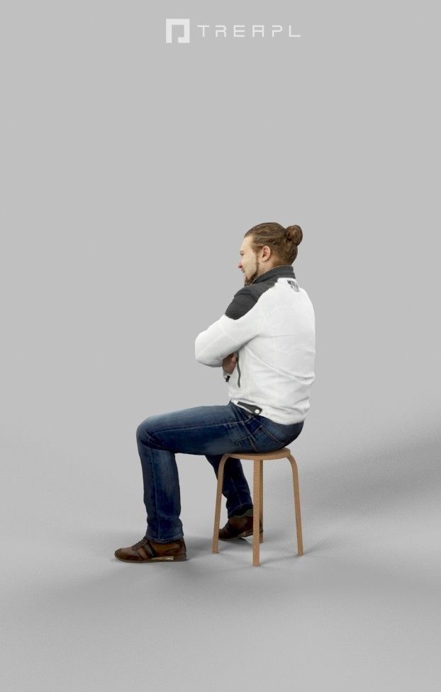 3d crowds and Keen Midground Casual Sitting Man listening 3D Model Collection_13