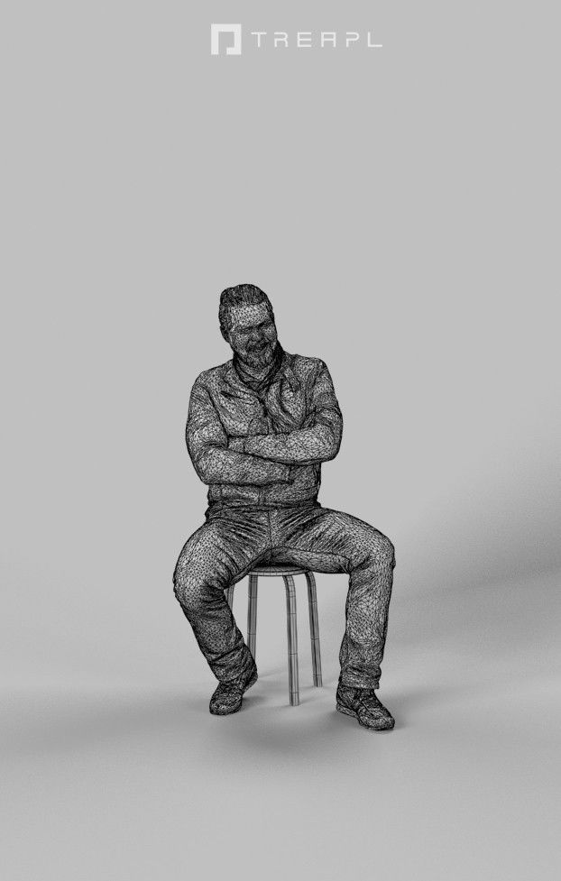 3d crowds and Keen Midground Casual Sitting Man listening 3D Model Collection_18