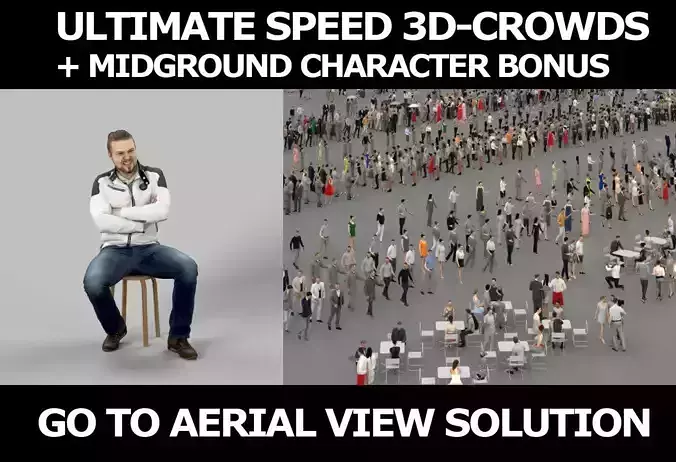 3d crowds and Keen Midground Casual Sitting Man listening 3D Model Collection