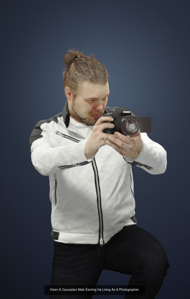 3d crowds and Keen camera foreground kneeling man Photographer 3D Model Collection_1
