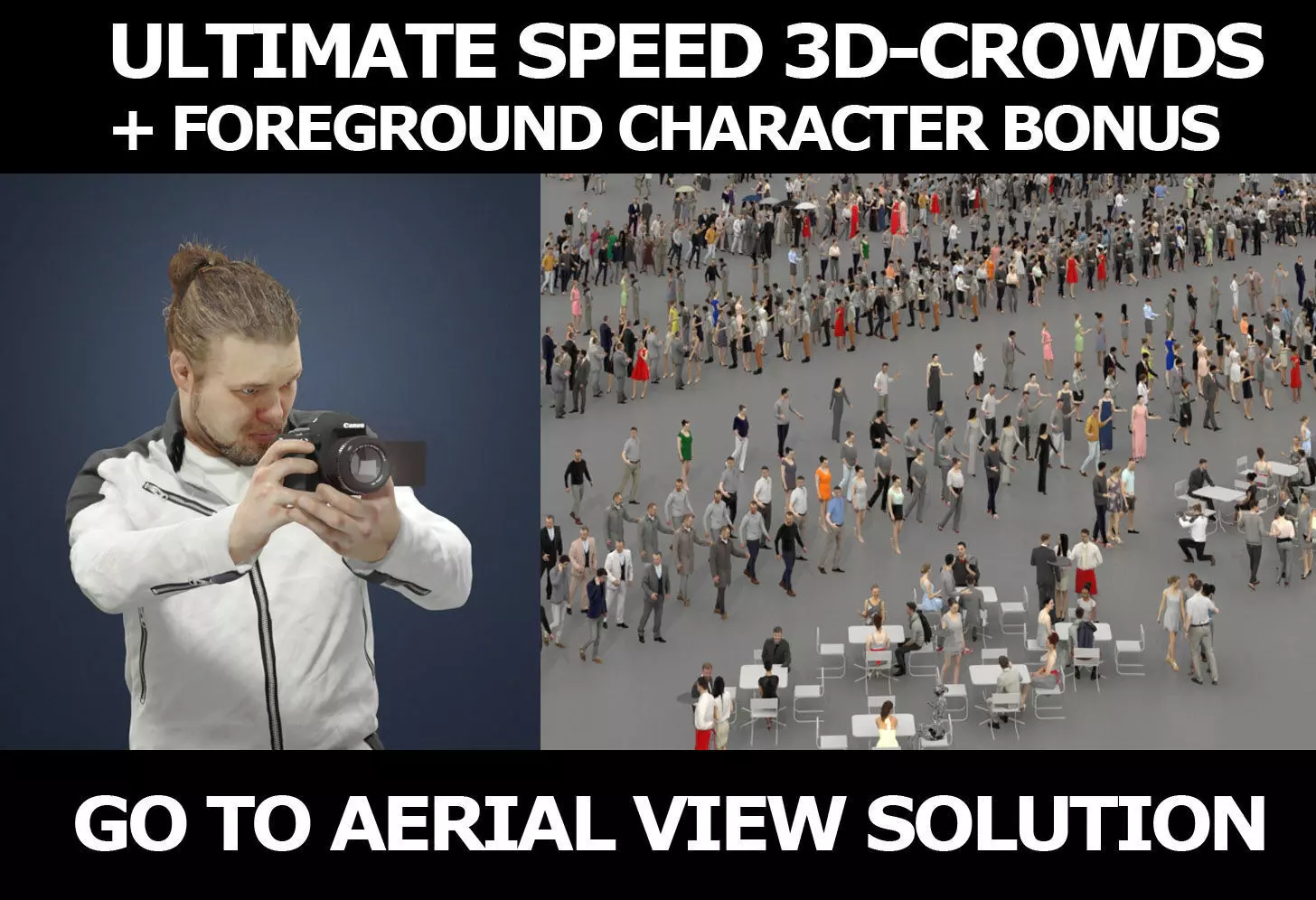 3d crowds and Keen camera foreground kneeling man Photographer 3D Model Collection_0