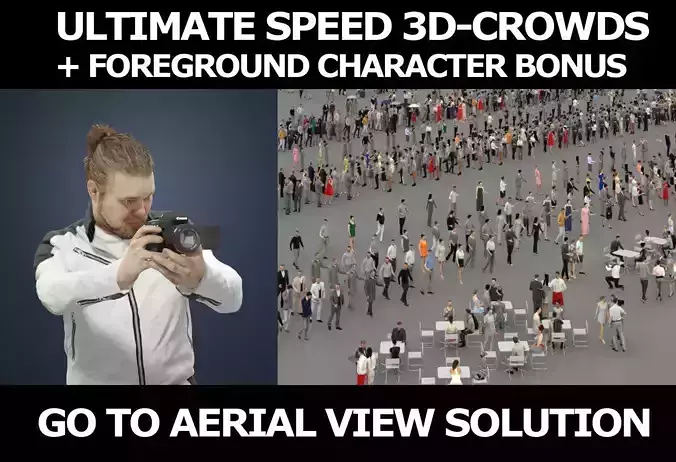 3d crowds and Keen camera foreground kneeling man Photographer 3D Model Collection