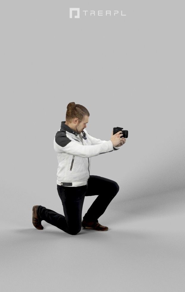 3d crowds and Keen camera foreground kneeling man Photographer 3D Model Collection_14