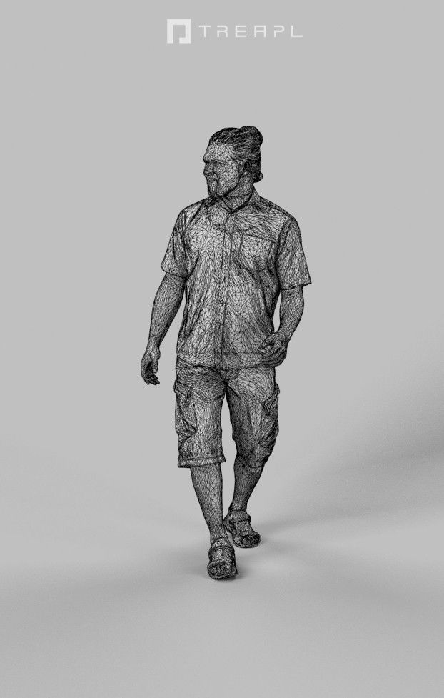 3d crowds and Keen Shorts a Midground Casual Man Summer Walking 3D Model Collection_19