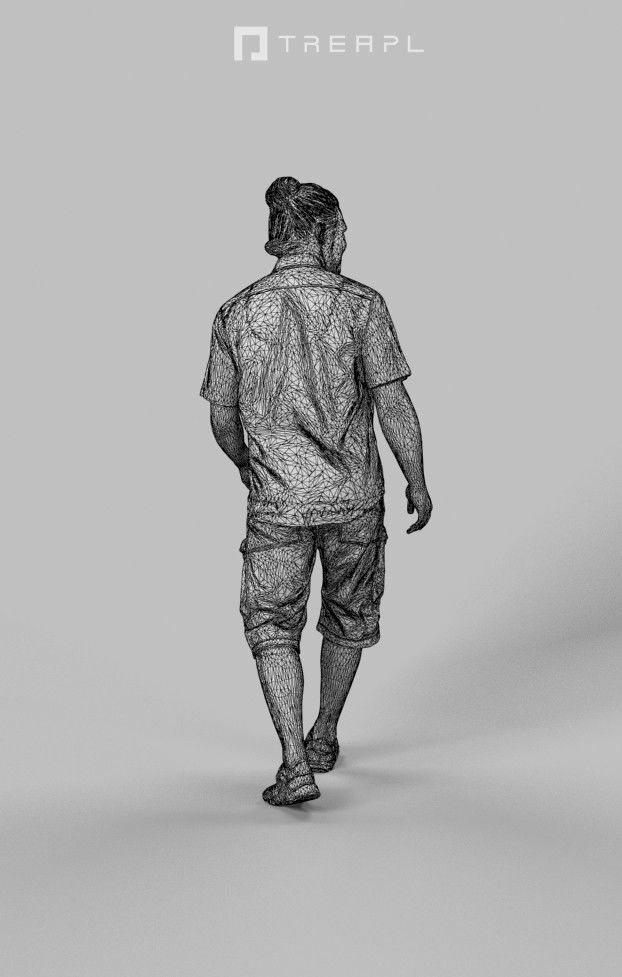 3d crowds and Keen Shorts a Midground Casual Man Summer Walking 3D Model Collection_18