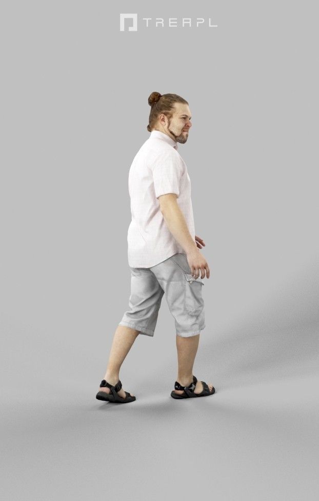 3d crowds and Keen Shorts a Midground Casual Man Summer Walking 3D Model Collection_13
