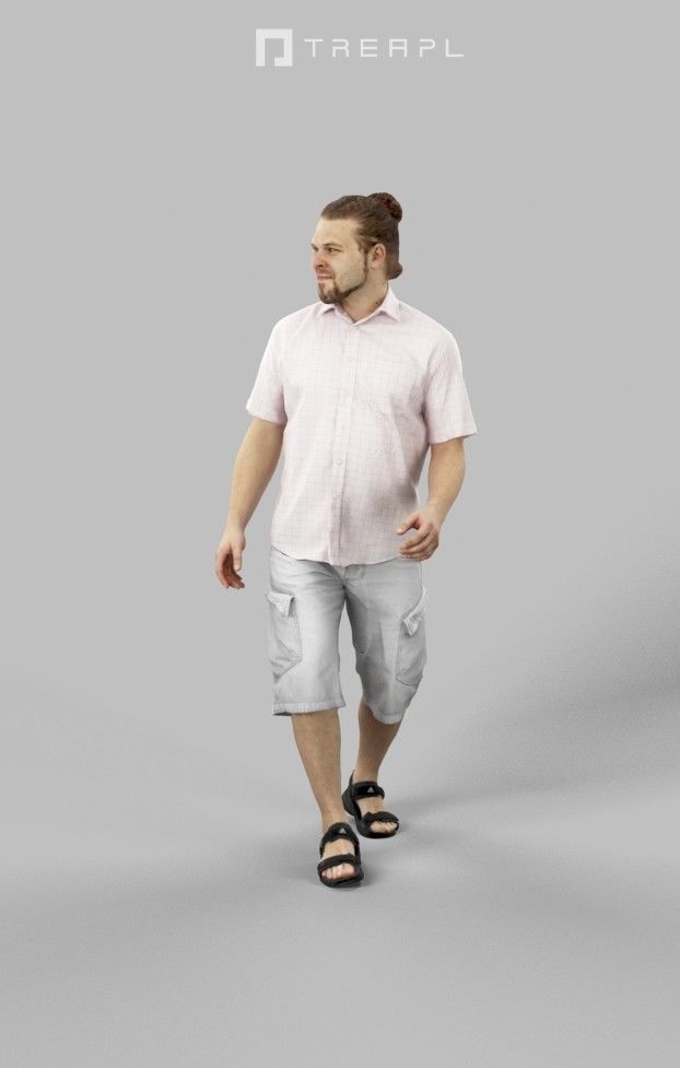 3d crowds and Keen Shorts a Midground Casual Man Summer Walking 3D Model Collection_12