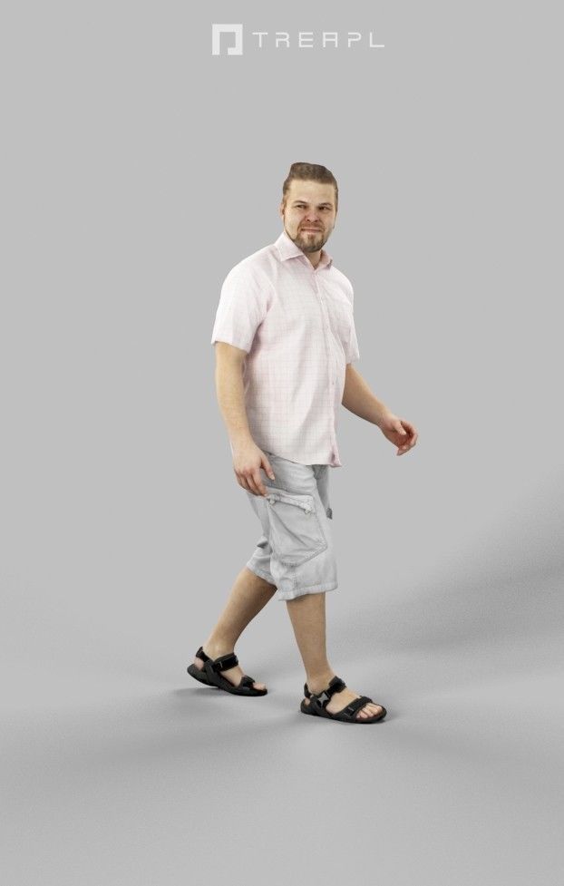 3d crowds and Keen Shorts a Midground Casual Man Summer Walking 3D Model Collection_15