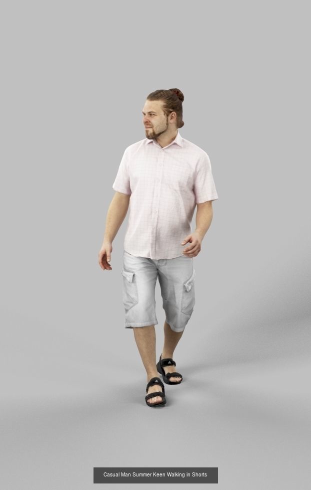 3d crowds and Keen Shorts a Midground Casual Man Summer Walking 3D Model Collection_1