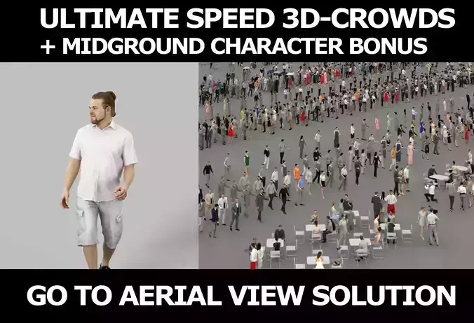 3d crowds and Keen Shorts a Midground Casual Man Summer Walking  3D Model Collection