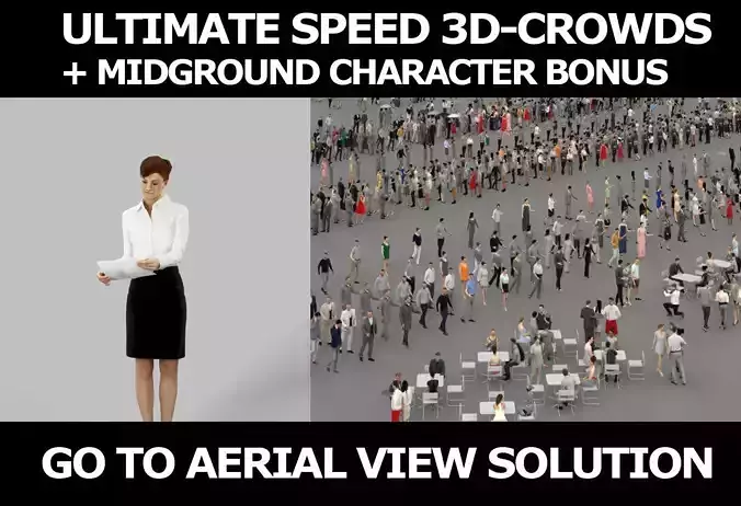 3d crowds and Luna A midground Business Woman checking Documents 3D Model Collection