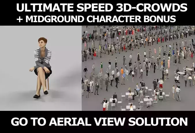 3d crowds and Luna in sweater midground casual sitting woman 3D Model Collection