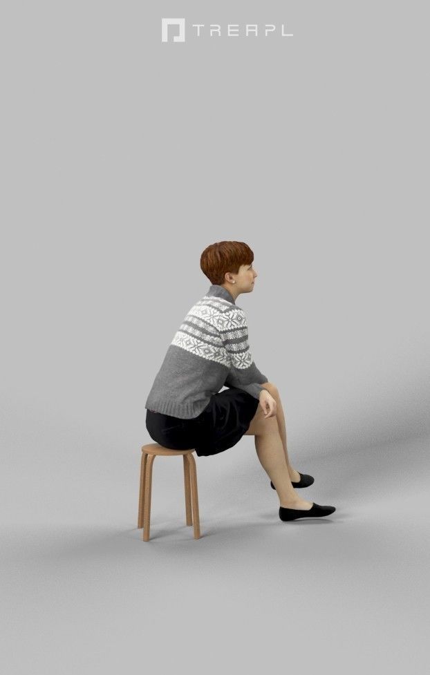 3d crowds and Luna sweater A Foreground casual sitting woman 3D Model Collection_12