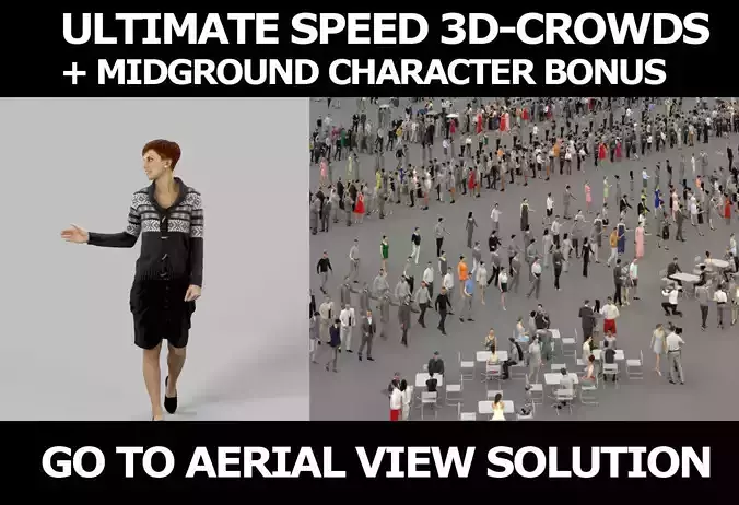 3d crowds and Luna sweater midground casual walking woman 3D Model Collection