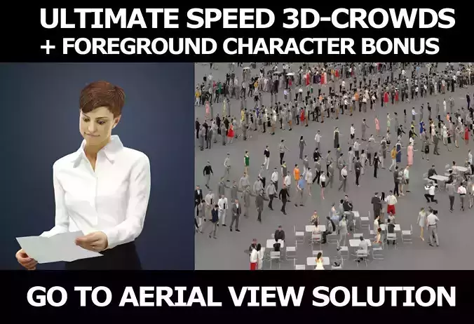 3d crowds and Luna with documents A Foreground Business Woman  3D Model Collection