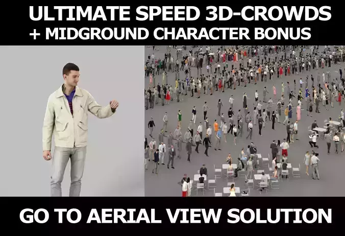3d crowd and Lucky Midground Casual jacket Man walking  3D Model Collection
