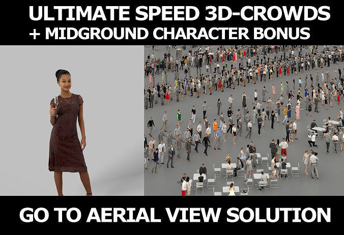 3d crowds and May Midground Champagne Elegant African Woman  3D Model Collection