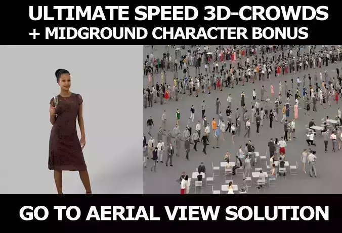 3d crowds and May Midground Champagne Elegant African Woman  3D Model Collection