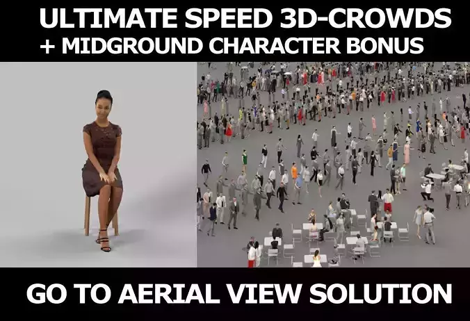 3d crowds and May Midground African Sitting Woman Dress Clapping 3D Model Collection
