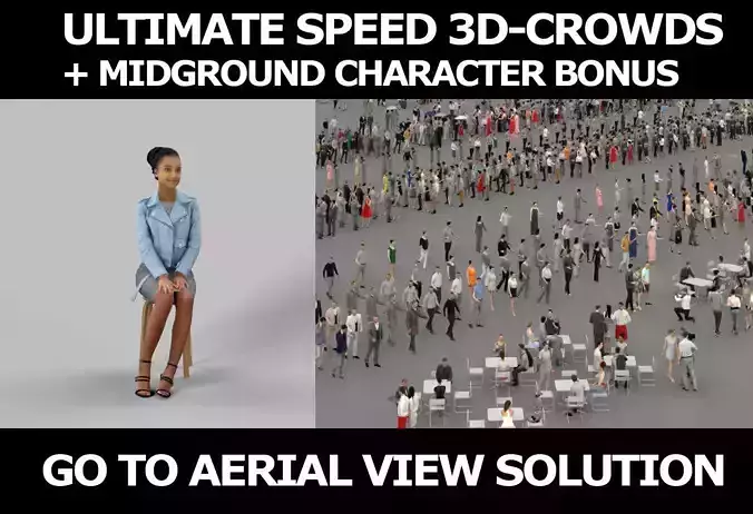 3d crowds and May Casual Leather Jacket African sitting Woman  3D Model Collection