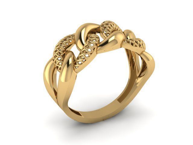 cuban chain woman ring 3D print model_2