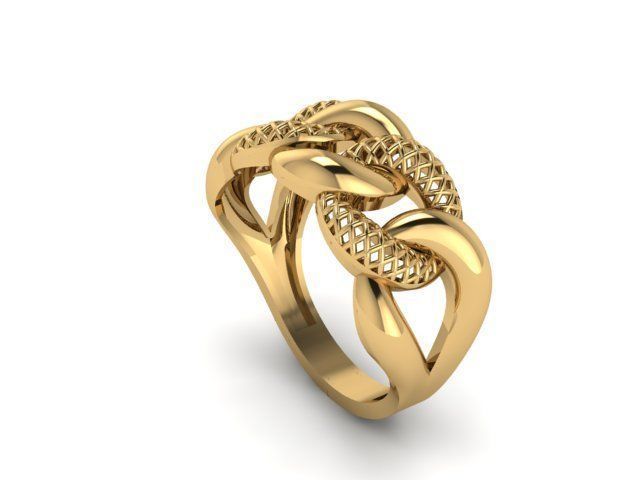 cuban chain woman ring 3D print model_1