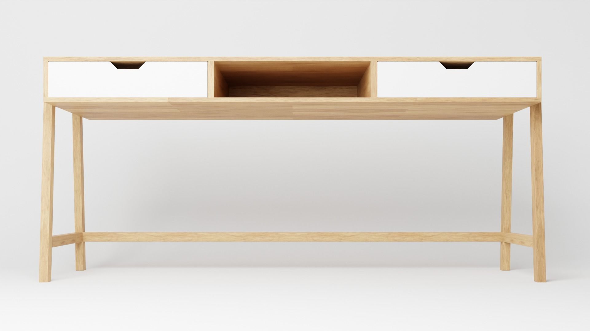 Wooden desk with drawers 3D model_1