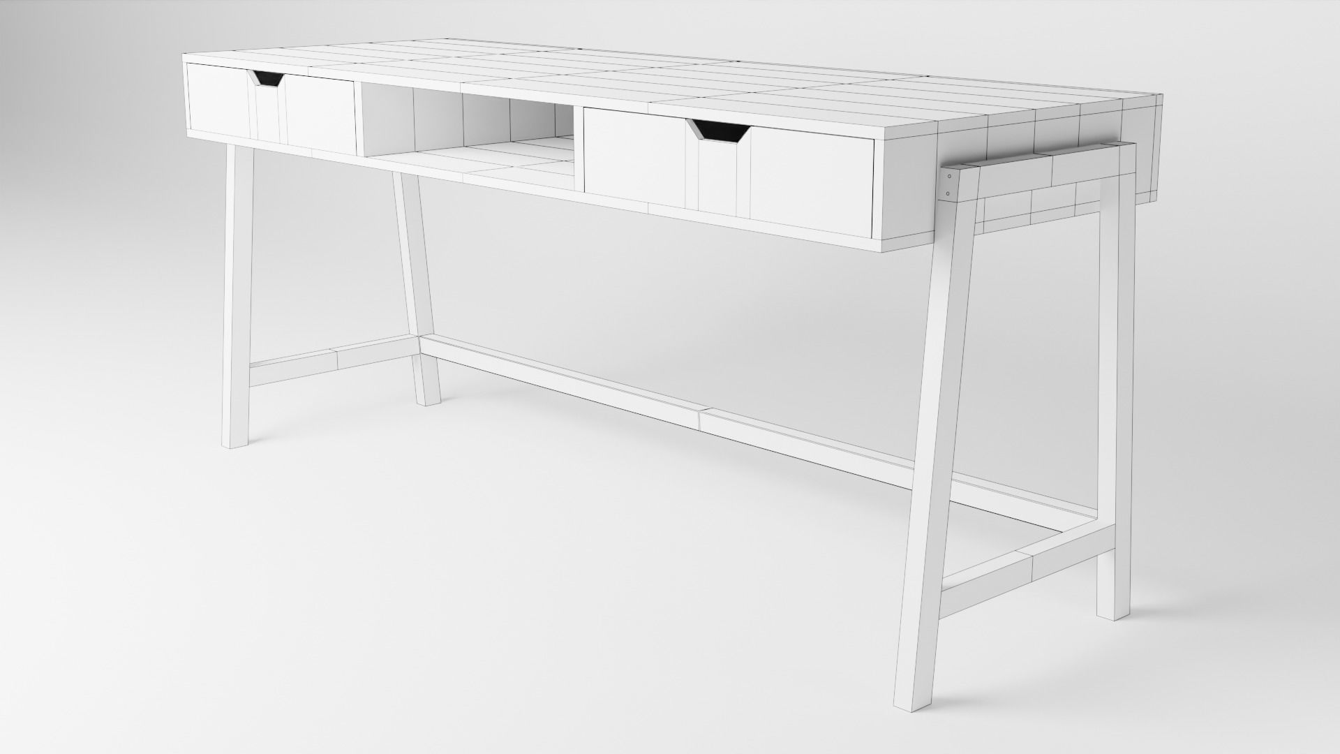 Wooden desk with drawers 3D model_4