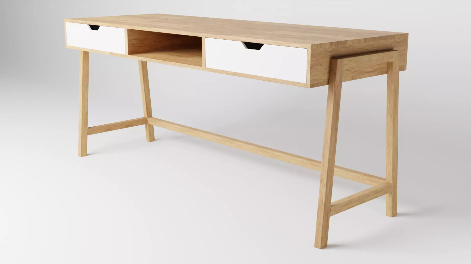 Wooden desk with drawers 3D model_0