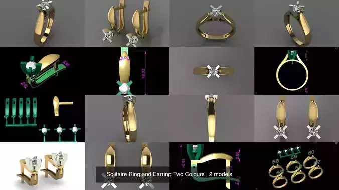 Solitaire Ring and Earring Two Colours