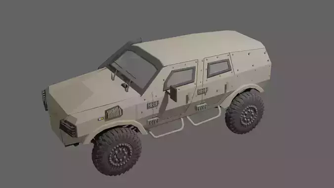 Low poly war vehicle war jeep with interior Low-poly 3D model
