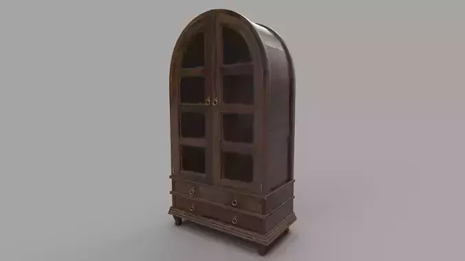 bookcase 3D model wooden with glass doors