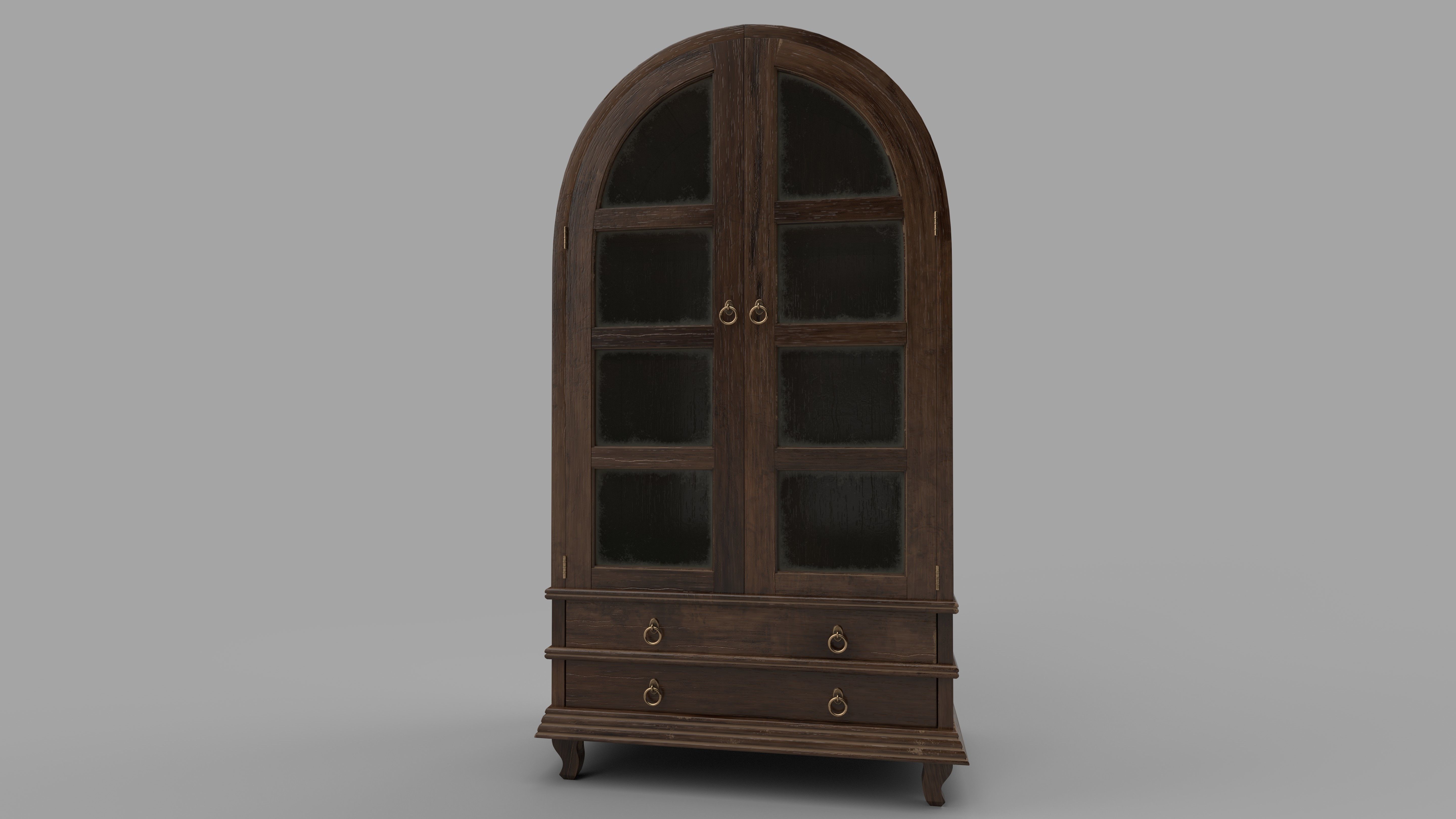 bookcase 3D model wooden with glass doors 3D model_2