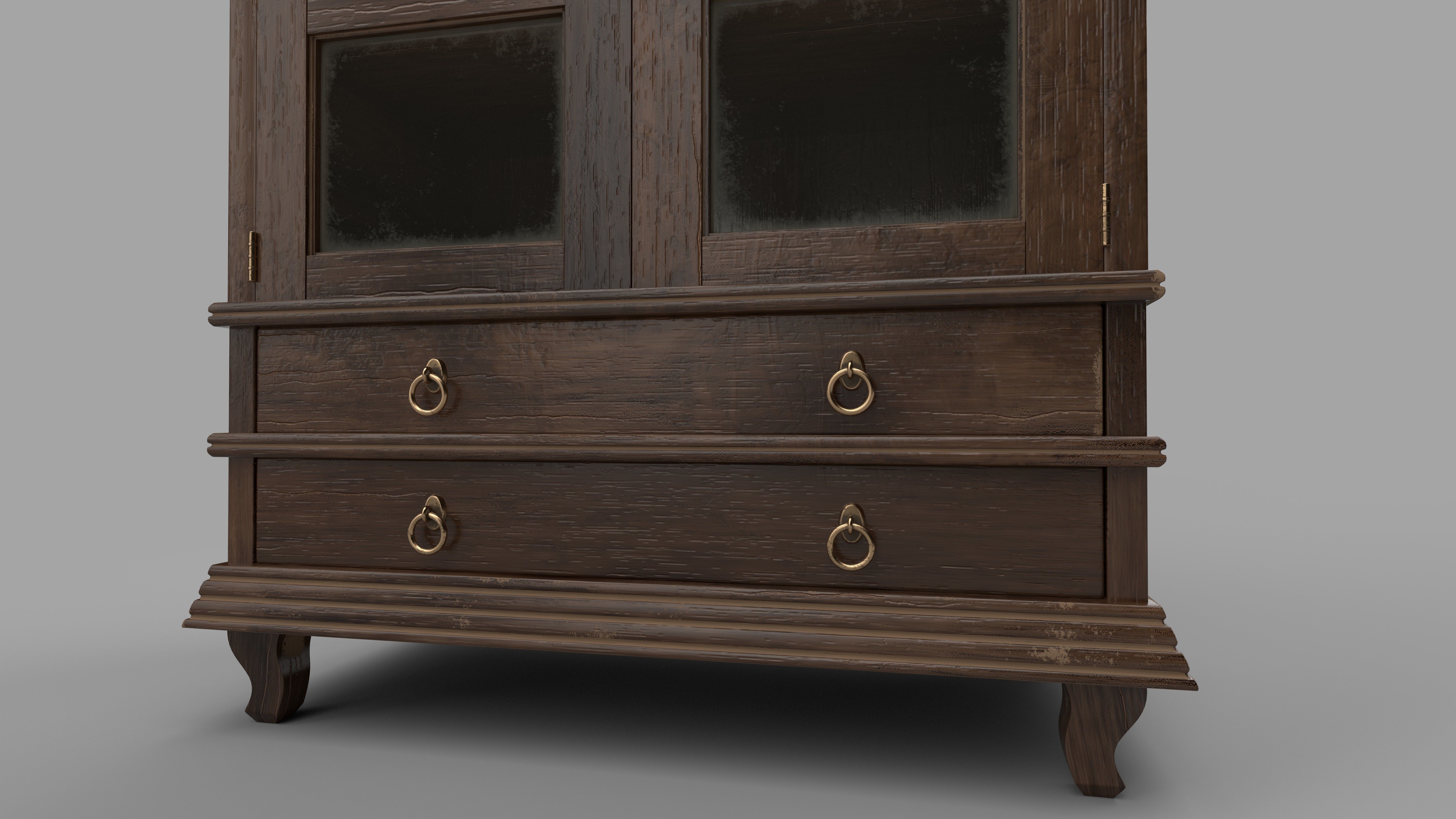 bookcase 3D model wooden with glass doors 3D model_3