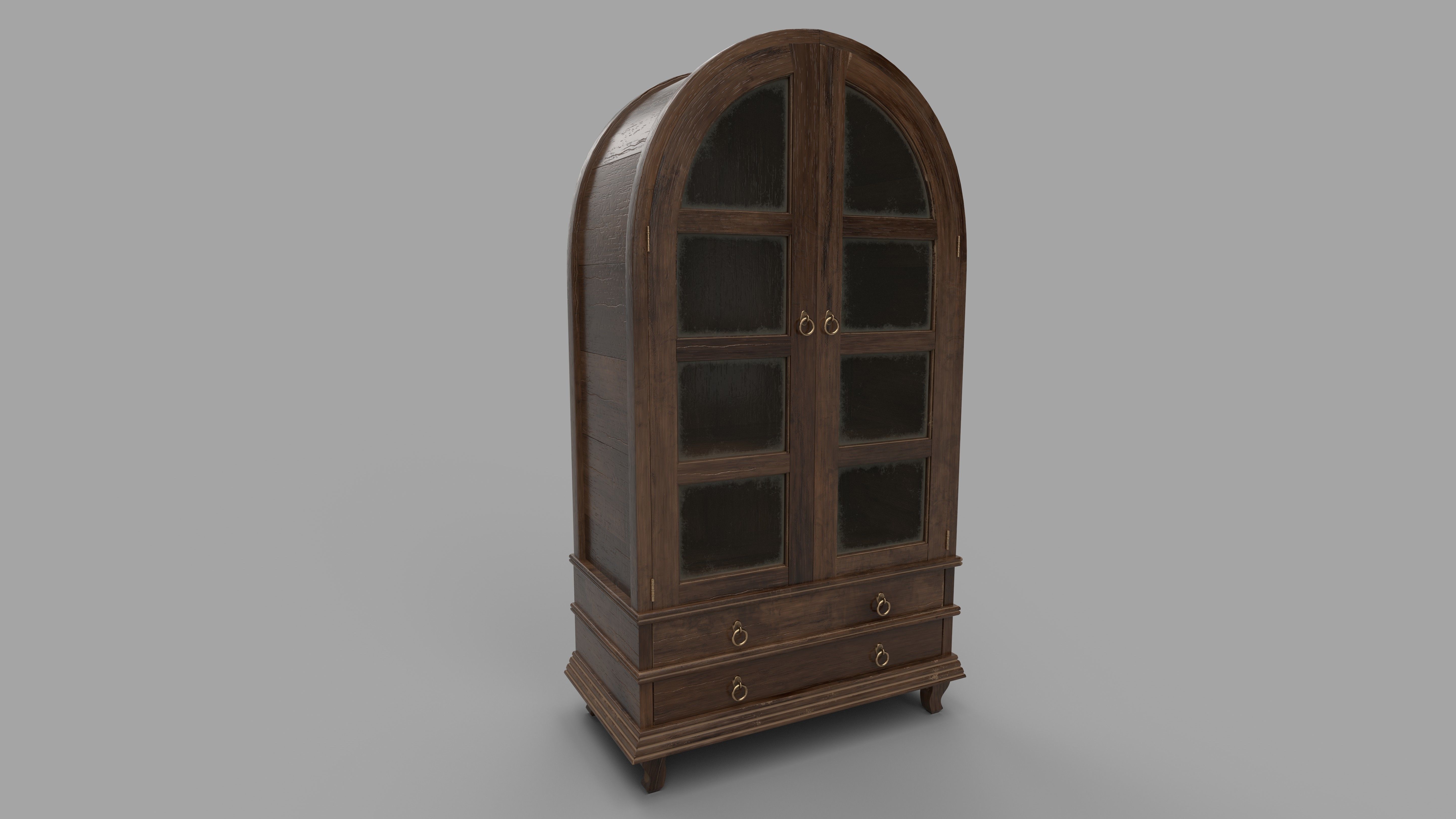 bookcase 3D model wooden with glass doors 3D model_1