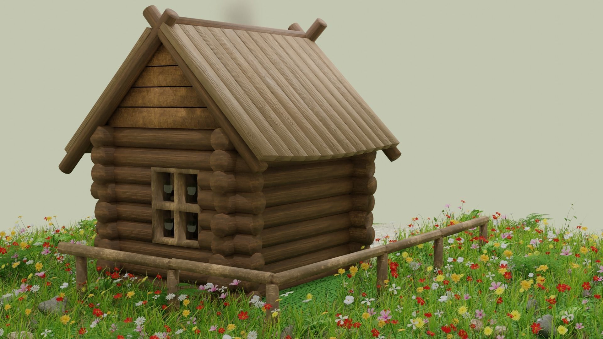 Wooden House Low-poly 3D model_10