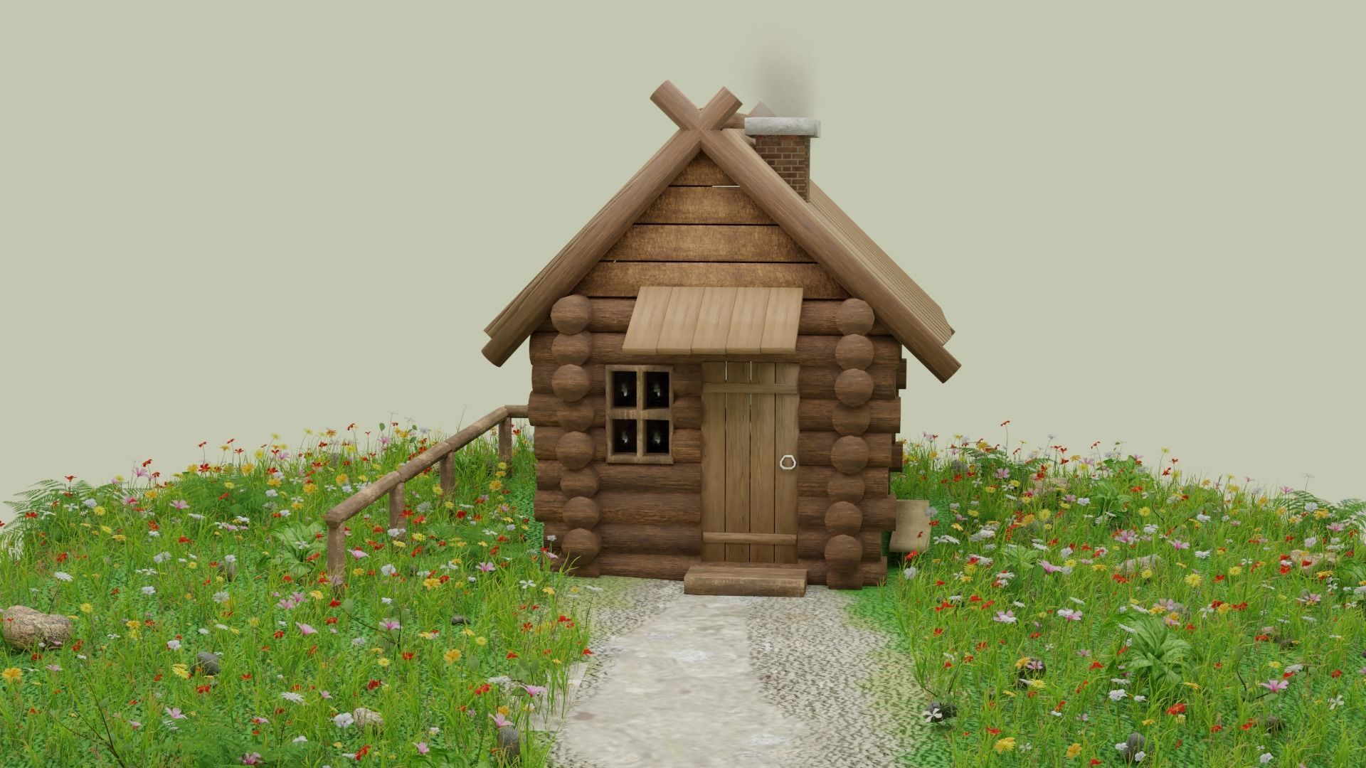 Wooden House Low-poly 3D model_2