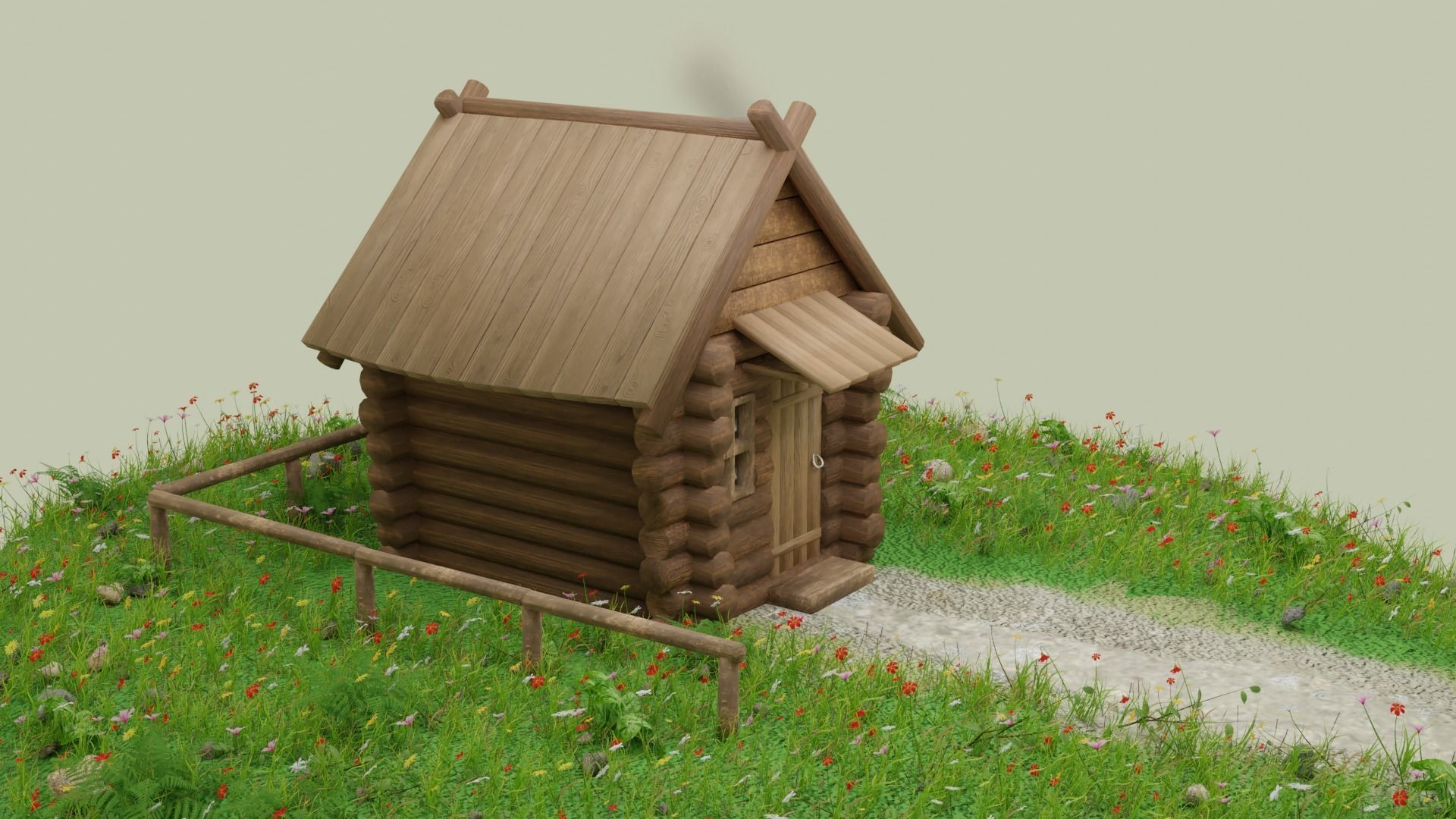 Wooden House Low-poly 3D model_5