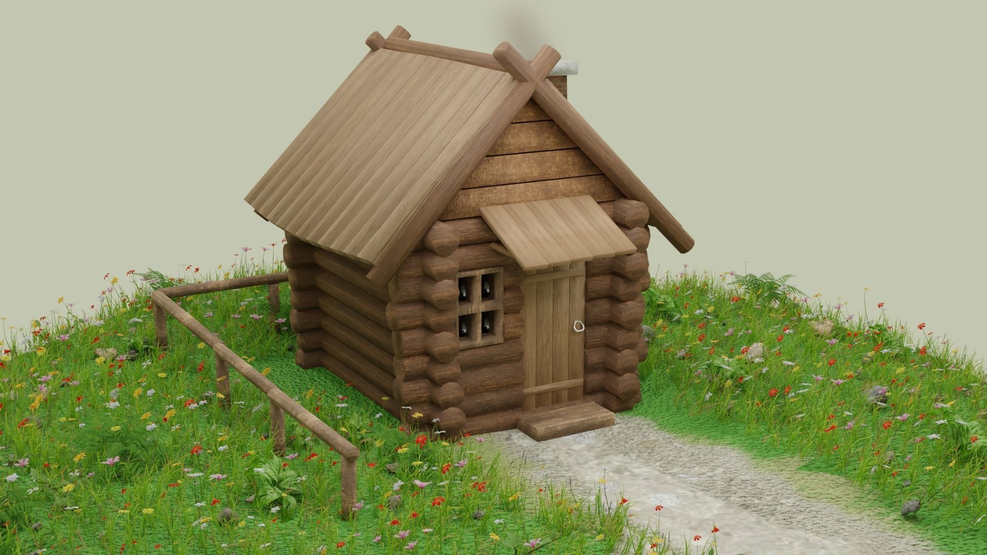 Wooden House Low-poly 3D model_4