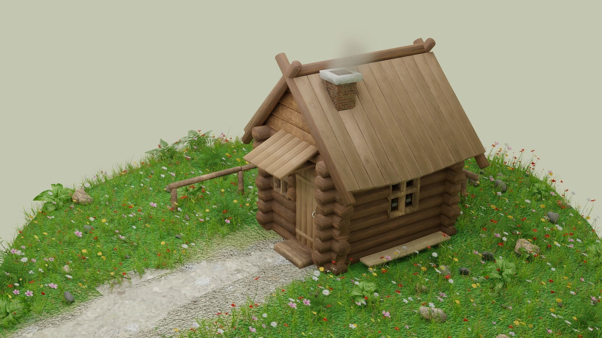 Wooden House Low-poly 3D model_7