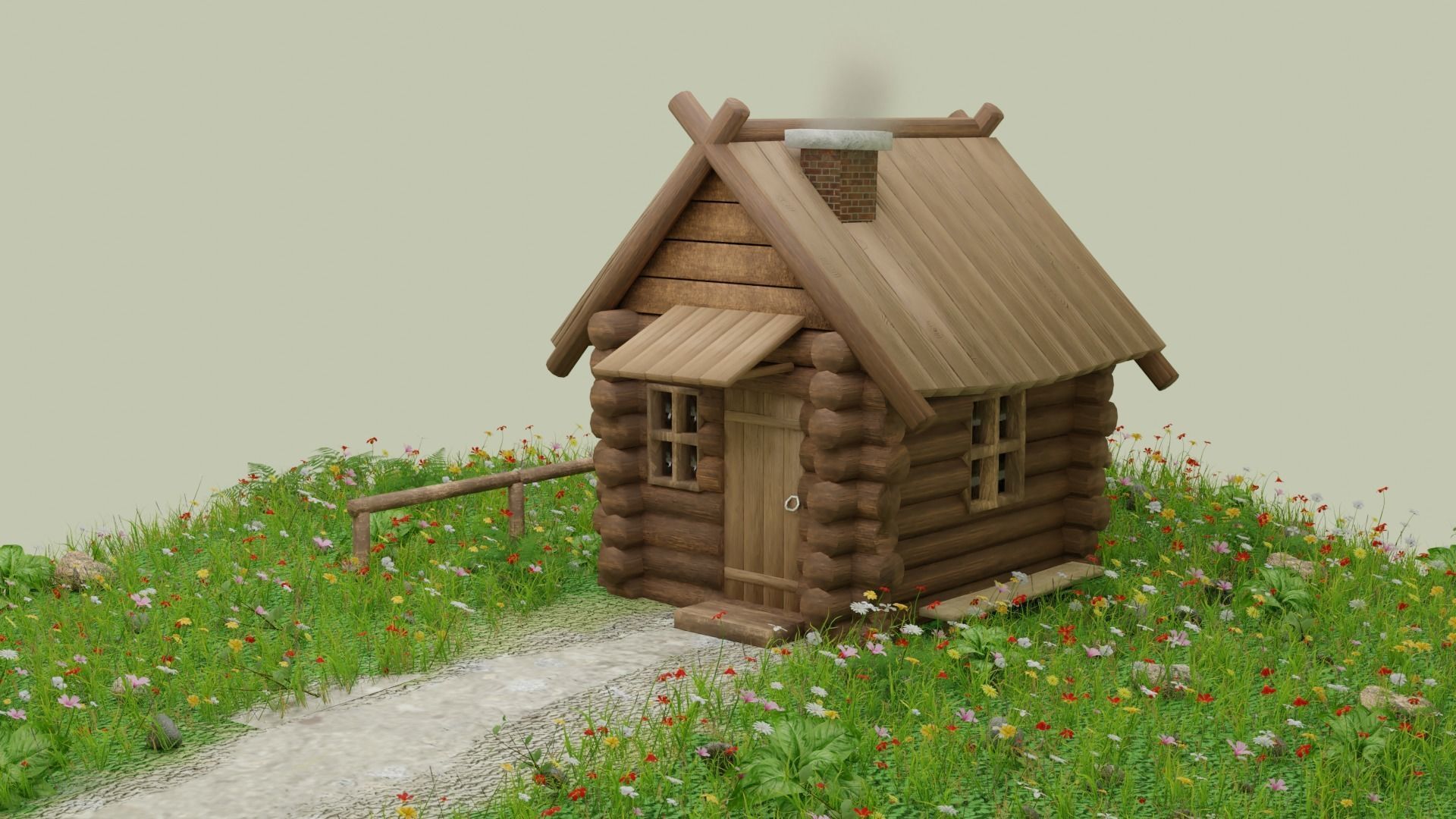 Wooden House Low-poly 3D model_8