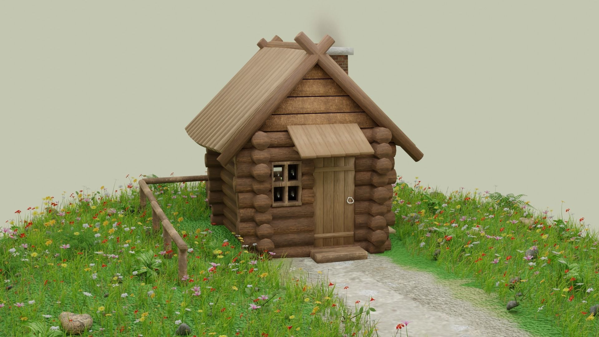 Wooden House Low-poly 3D model_3